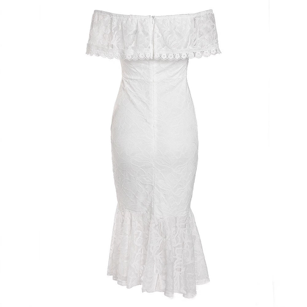 Lace Bodycon Dress with Off-Shoulder and Mermaid Hem