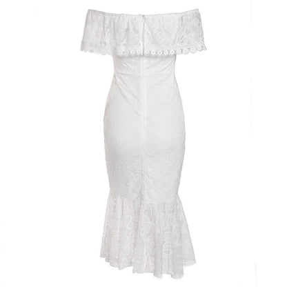 Lace Bodycon Dress with Off-Shoulder and Mermaid Hem