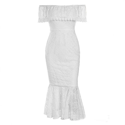 Lace Bodycon Dress with Off-Shoulder and Mermaid Hem