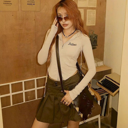 Tight-Fit Cropped Hoodie with Full Zip Front