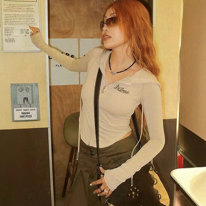 Tight-Fit Cropped Hoodie with Full Zip Front
