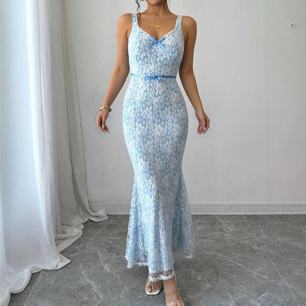 Lace Mermaid Dress with V-Neck and Straps