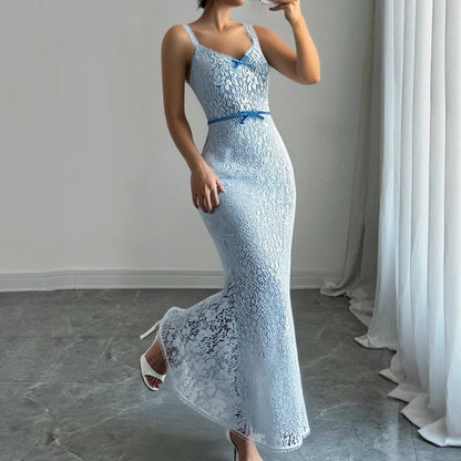 Lace Mermaid Dress with V-Neck and Straps