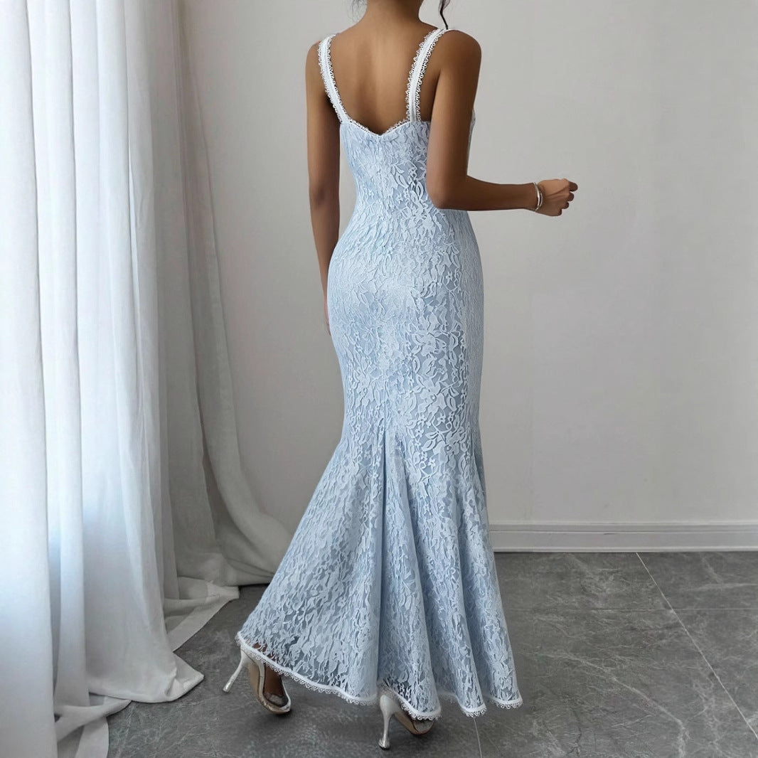 Lace Mermaid Dress with V-Neck and Straps