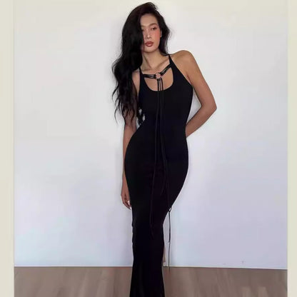 Bodycon Maxi Dress with Halter Ring and Tie Detail
