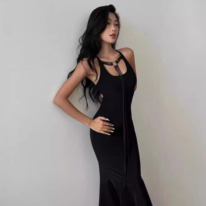 Bodycon Maxi Dress with Halter Ring and Tie Detail