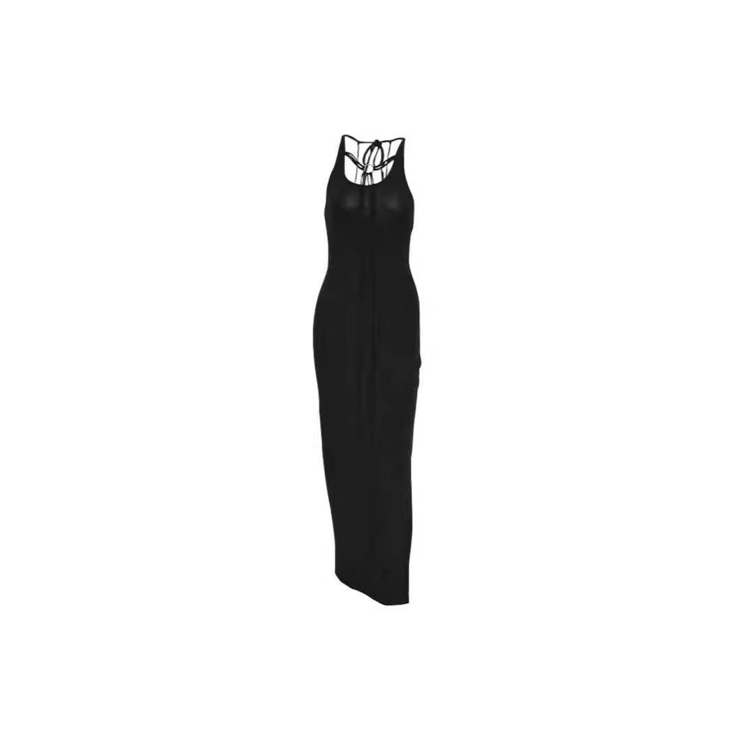 Bodycon Maxi Dress with Halter Ring and Tie Detail