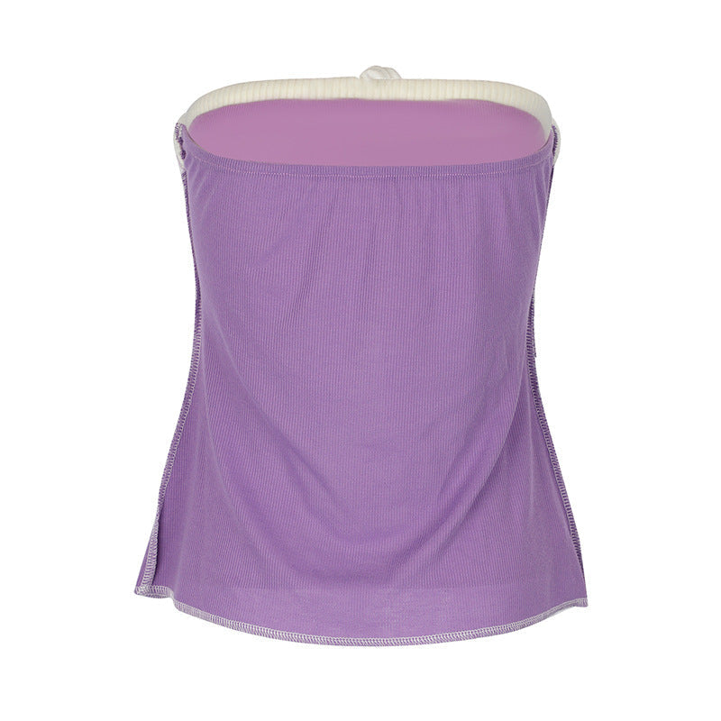 Ribbed Color-Block Tube Top with Front Tie and Split Hem