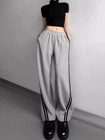 Loose Straight-Leg Sweatpants with Mid-Rise and Side Stripes