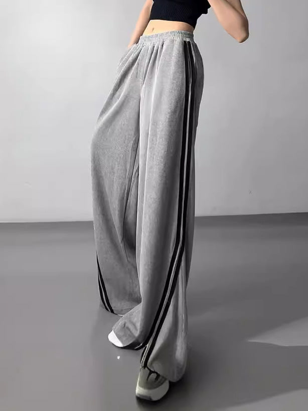 Loose Straight-Leg Sweatpants with Mid-Rise and Side Stripes