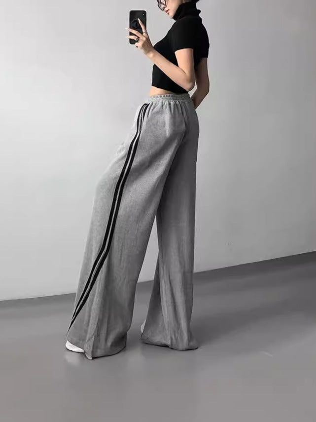 Loose Straight-Leg Sweatpants with Mid-Rise and Side Stripes
