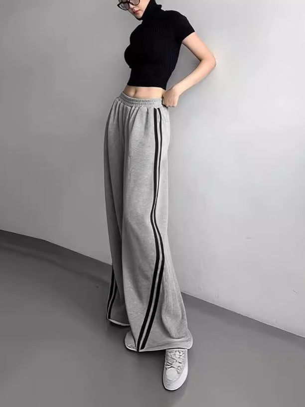Loose Straight-Leg Sweatpants with Mid-Rise and Side Stripes