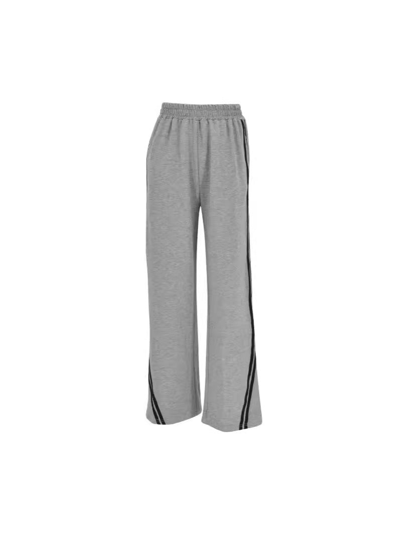 Loose Straight-Leg Sweatpants with Mid-Rise and Side Stripes