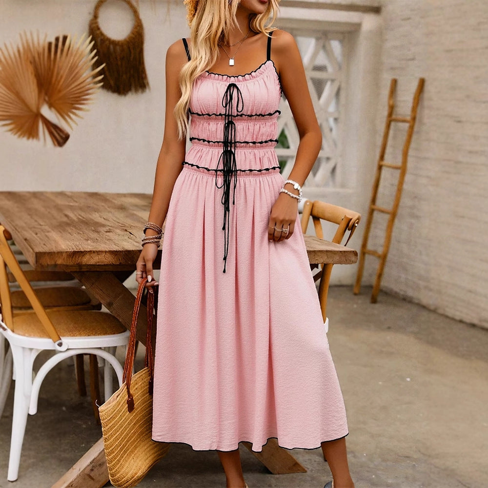 Camisole Midi Dress with Ruched Bodice and Tie Front