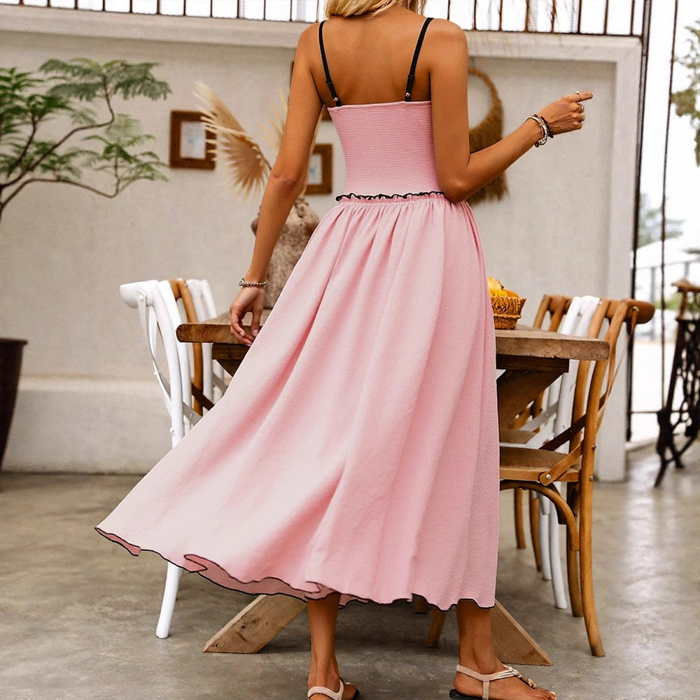 Camisole Midi Dress with Ruched Bodice and Tie Front