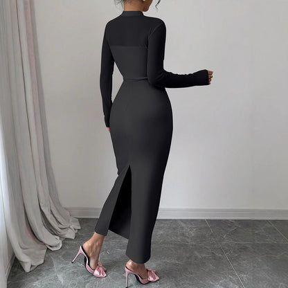 Bodycon Midi Dress with Sheer Mesh Top and Draped Bodice