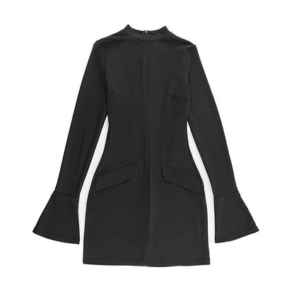 Bodycon Mini Dress with Mock Neck and Flap Pockets