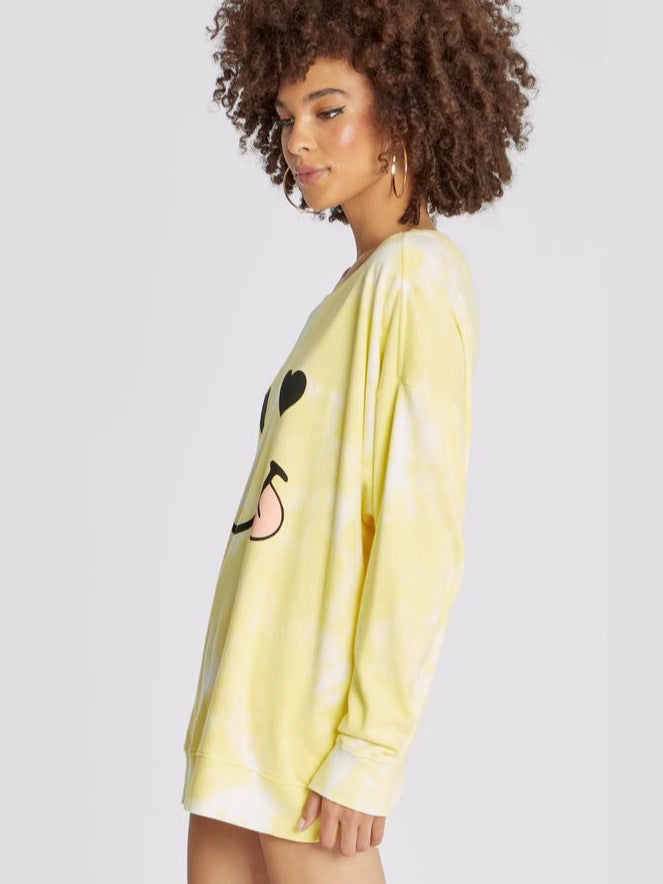 Tie-Dye Smiley Face Graphic Sweatshirt Dress with Long Sleeves