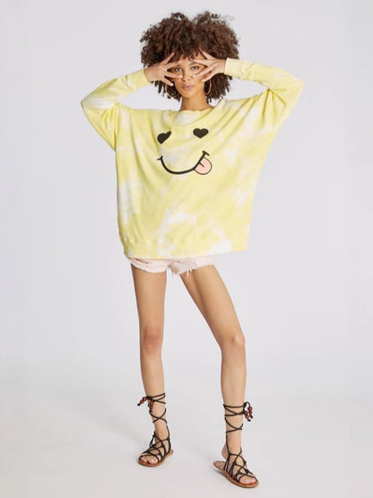 Tie-Dye Smiley Face Graphic Sweatshirt Dress with Long Sleeves