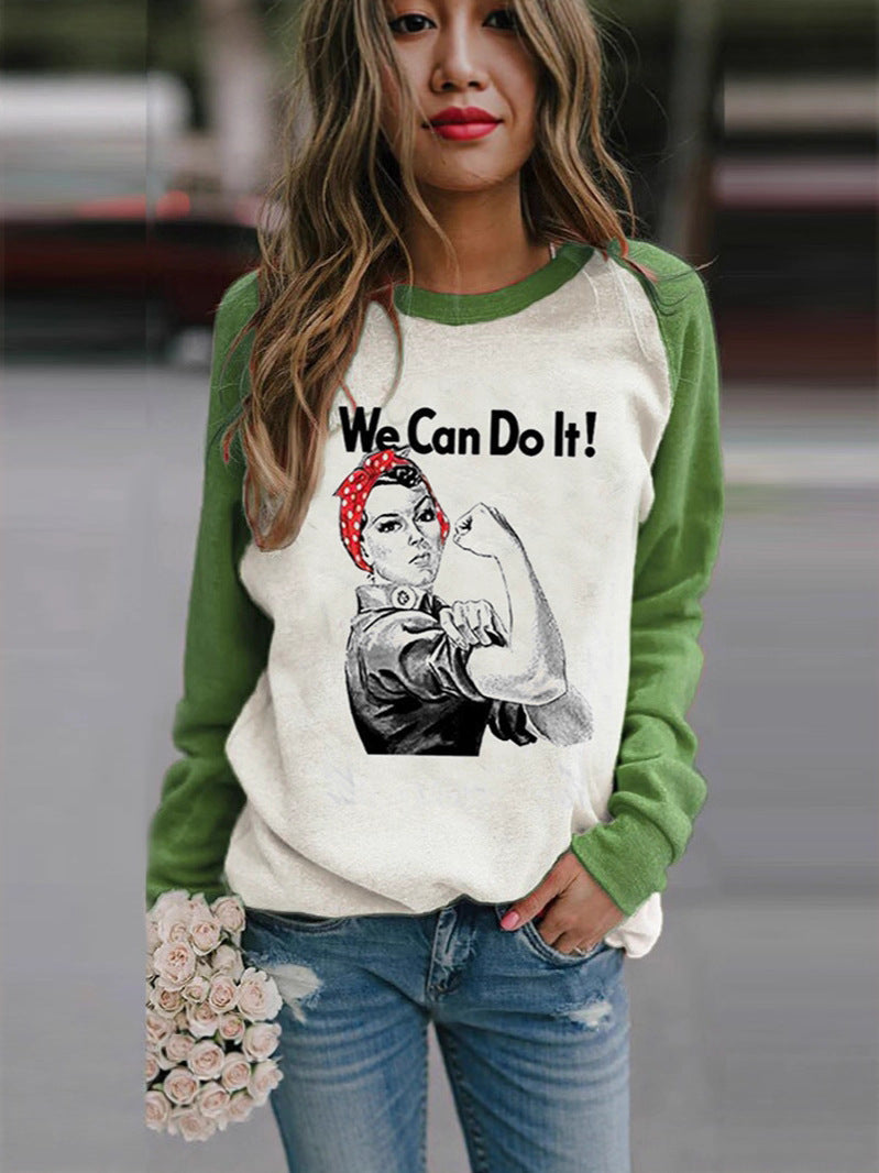 Rosie the Riveter Graphic Long-Sleeve T-Shirt with Raglan Sleeves