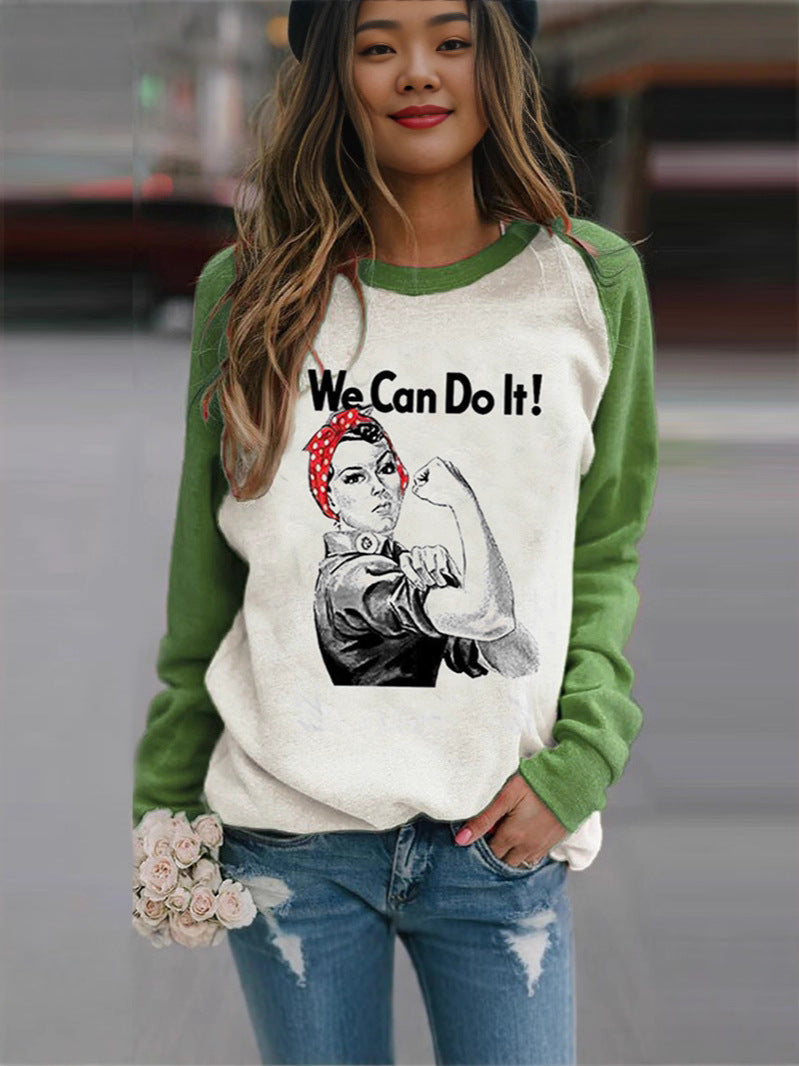 Rosie the Riveter Graphic Long-Sleeve T-Shirt with Raglan Sleeves