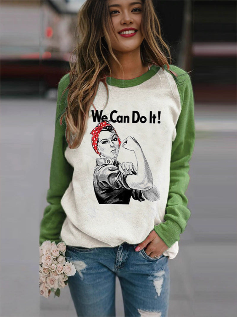 Rosie the Riveter Graphic Long-Sleeve T-Shirt with Raglan Sleeves