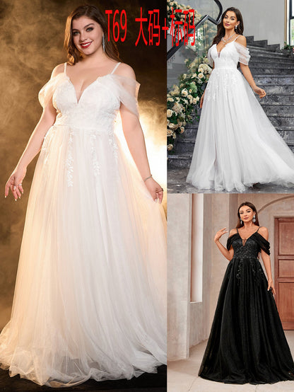 Princess Maxi Gown with V-Neck and Off-Shoulder Sleeves