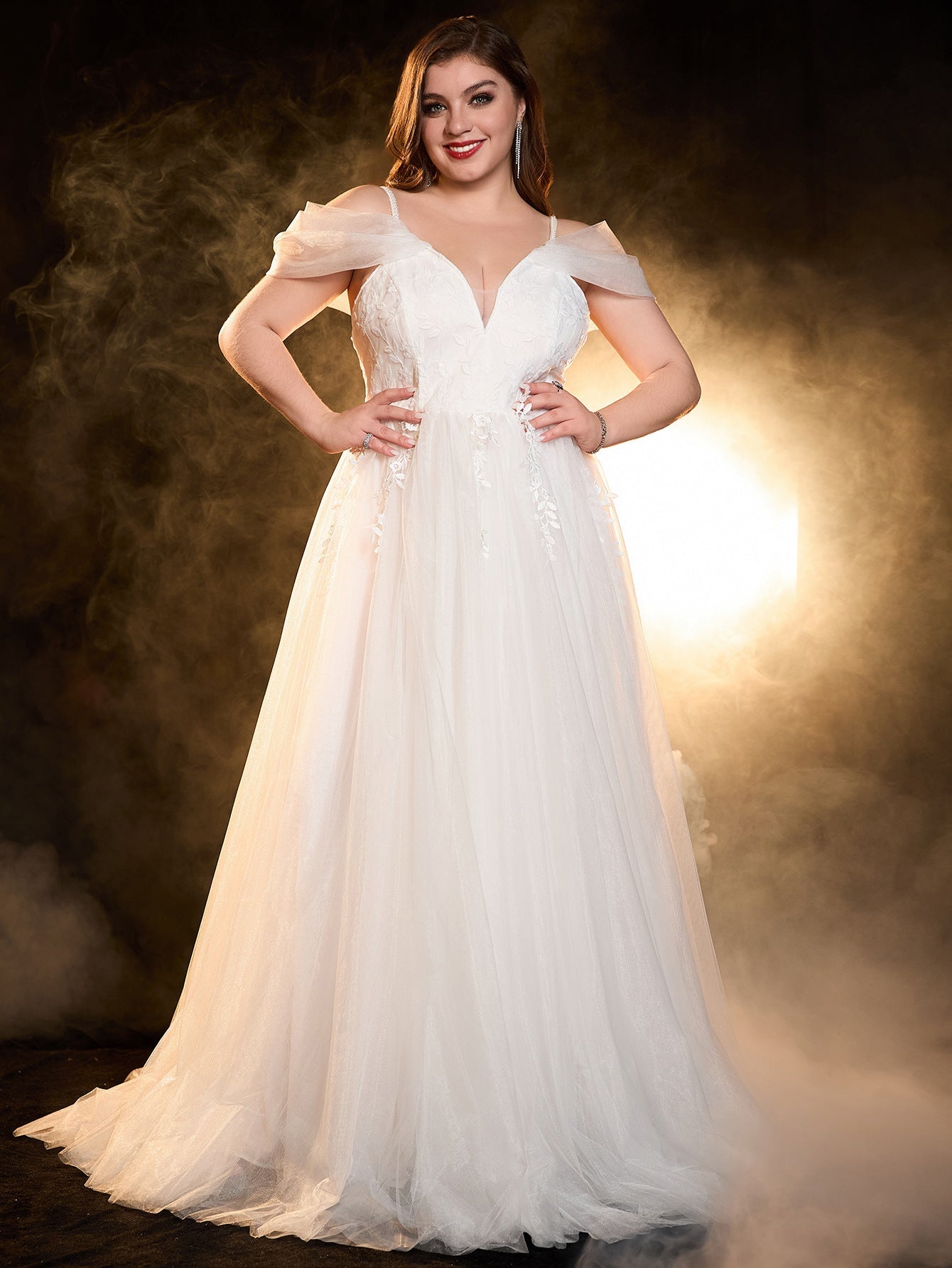 Princess Maxi Gown with V-Neck and Off-Shoulder Sleeves