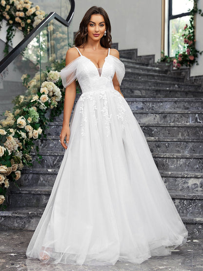 Princess Maxi Gown with V-Neck and Off-Shoulder Sleeves