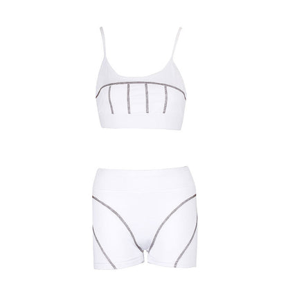 Contrast Stitching Crop Top & Shorts Set with Spaghetti Straps