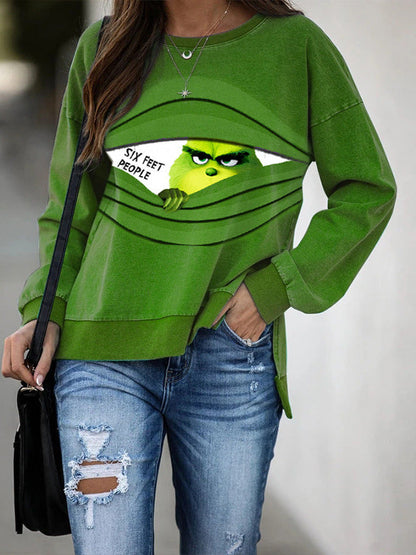 Grinch Peeking Graphic Sweatshirt with Round Neck