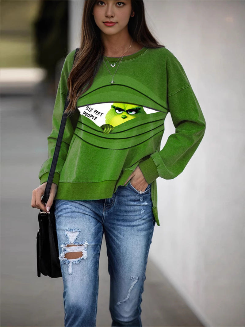 Grinch Peeking Graphic Sweatshirt with Round Neck