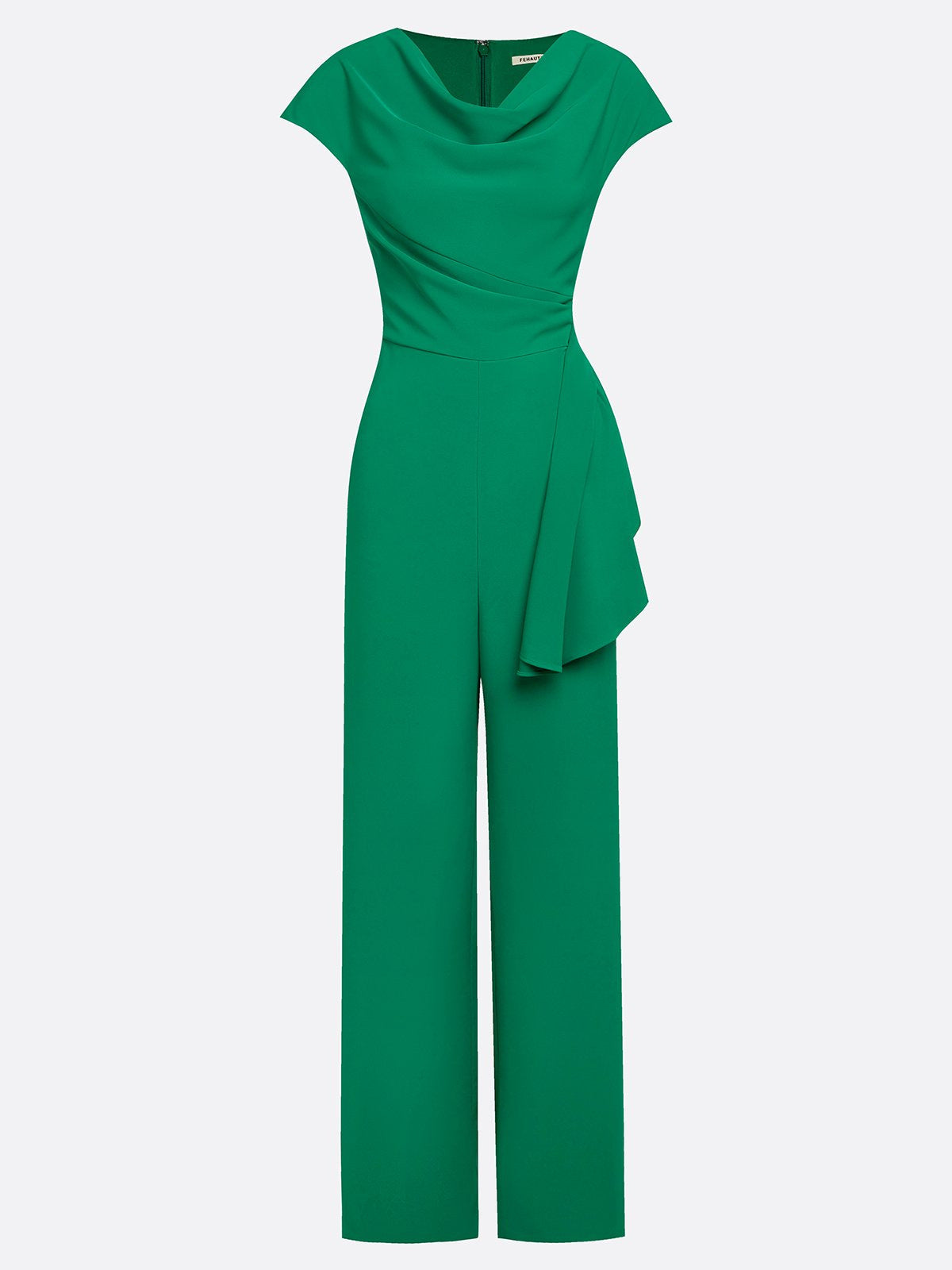 Wide-Leg Sleeveless Jumpsuit with Cowl Neck and Waist Tie