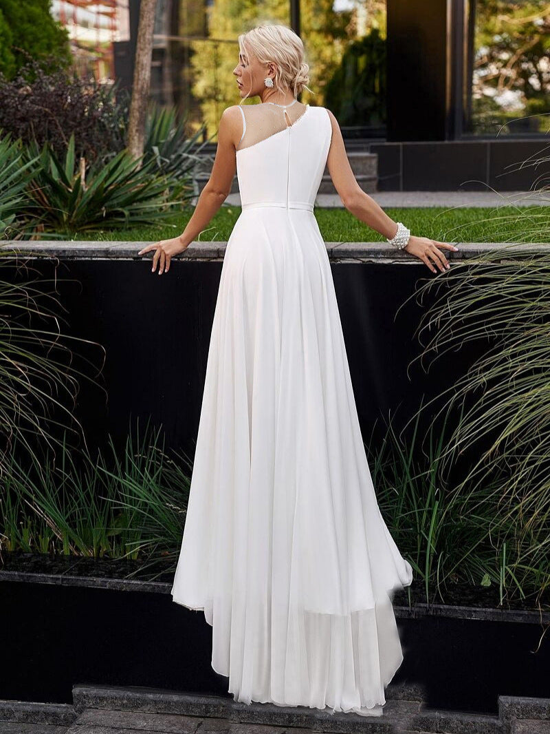 A-Line Chiffon Wedding Gown with Mesh Illusion Neckline