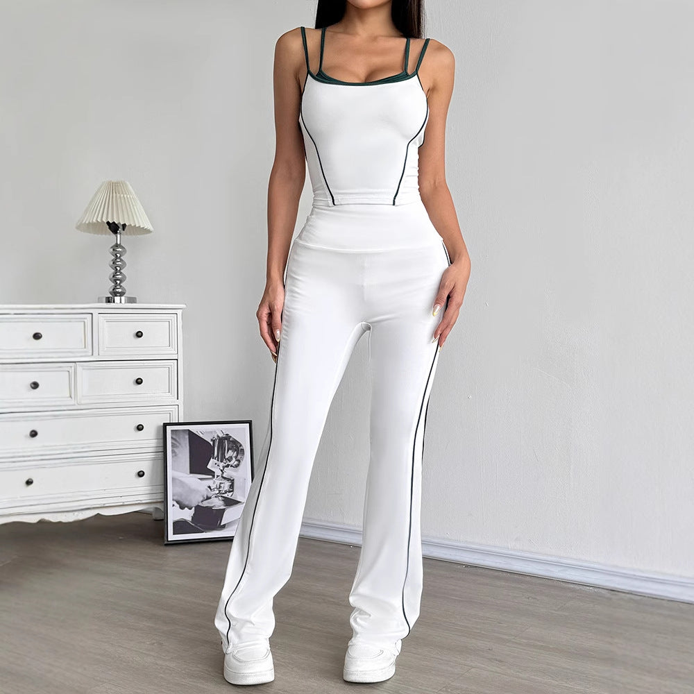 Contrast Trim Two-Piece Set with High-Waist Flared Pants