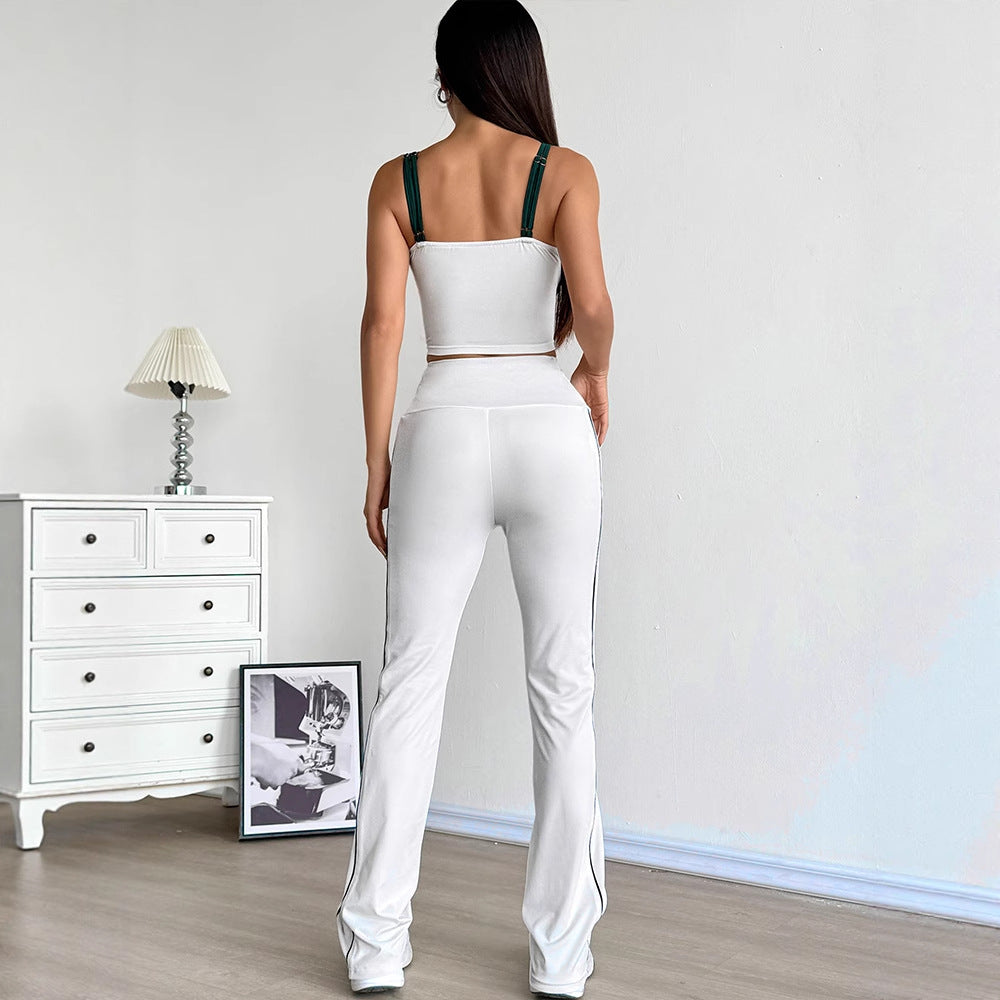 Contrast Trim Two-Piece Set with High-Waist Flared Pants