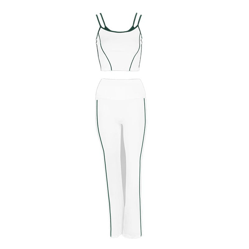 Contrast Trim Two-Piece Set with High-Waist Flared Pants
