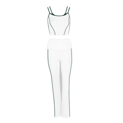 Contrast Trim Two-Piece Set with High-Waist Flared Pants