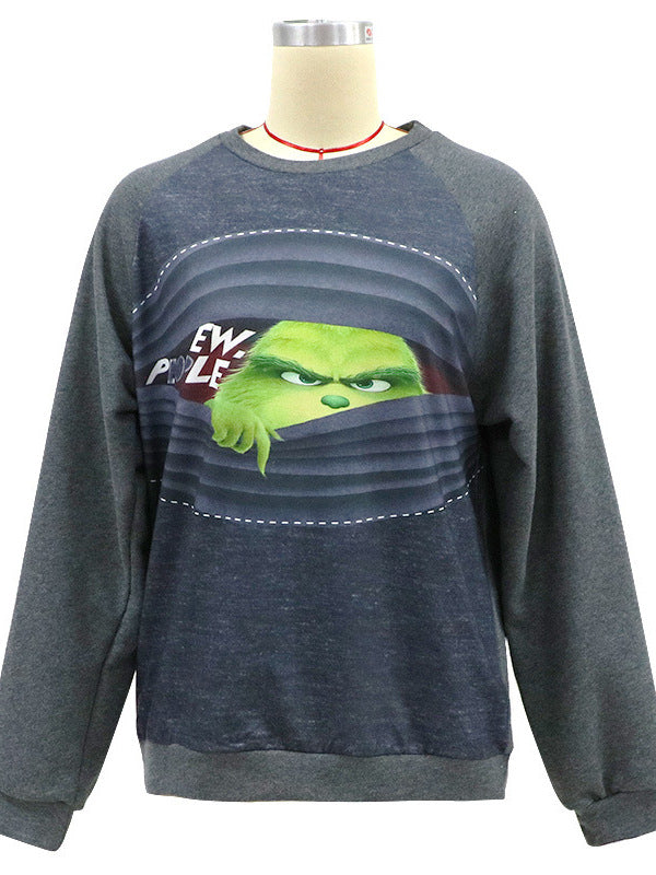 Monster Graphic Raglan Sweatshirt with Round Neck