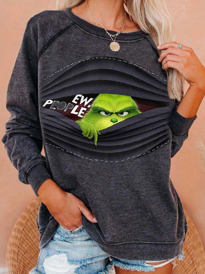 Monster Graphic Raglan Sweatshirt with Round Neck