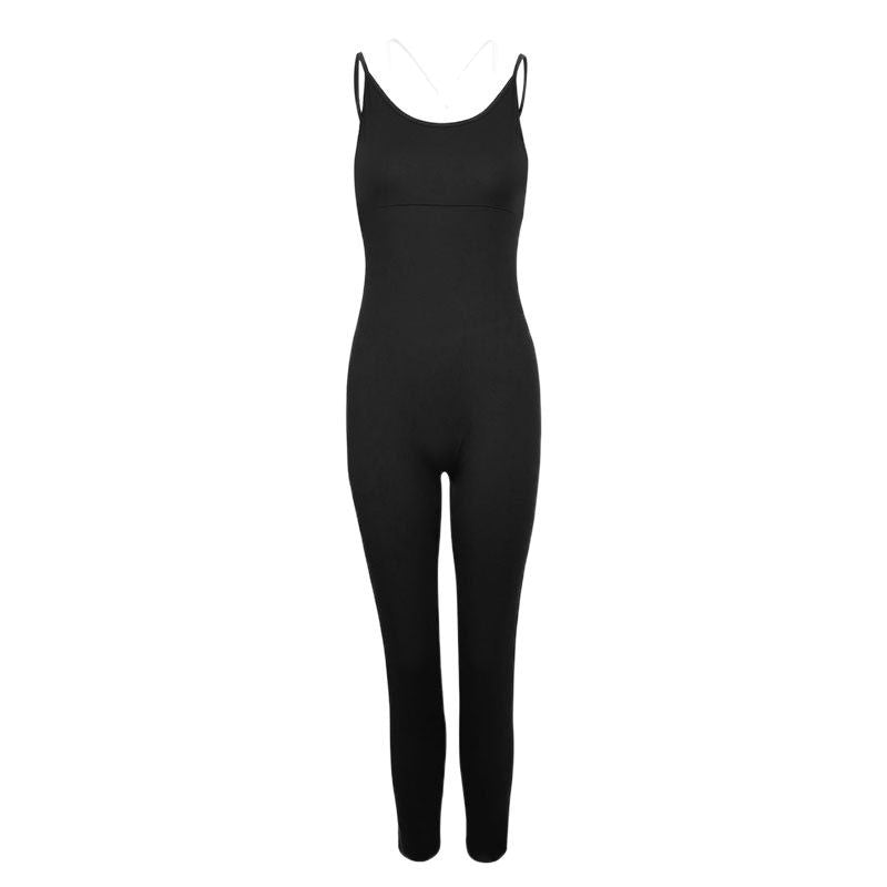 Bodycon Jumpsuit with Contrast Trim and Spaghetti Straps