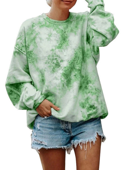 Loose Fit Tie-Dye Long Sleeve Pullover with Round Neck