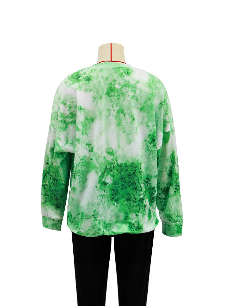 Loose Fit Tie-Dye Long Sleeve Pullover with Round Neck