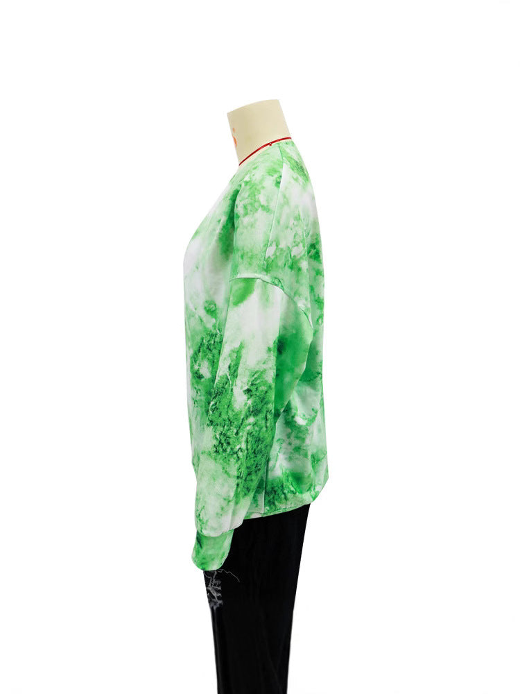 Loose Fit Tie-Dye Long Sleeve Pullover with Round Neck