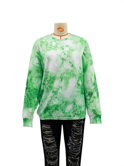 Loose Fit Tie-Dye Long Sleeve Pullover with Round Neck