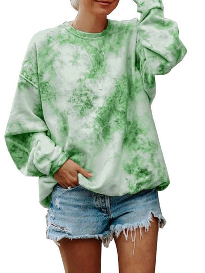 Loose Fit Tie-Dye Long Sleeve Pullover with Round Neck