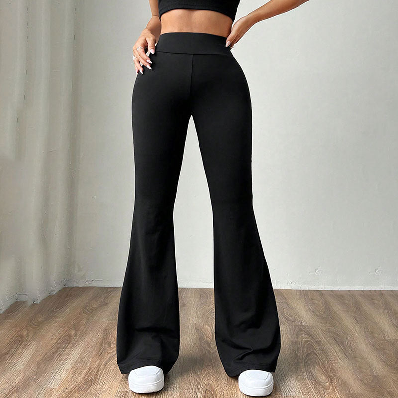 High-Waist Slightly Flared Pants in Solid Black