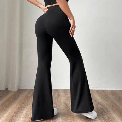 High-Waist Slightly Flared Pants in Solid Black
