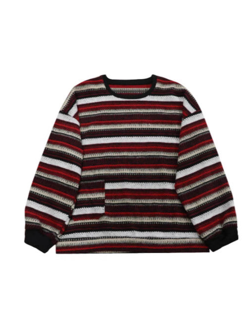 Oversized Striped Pullover Sweater with Round Neck