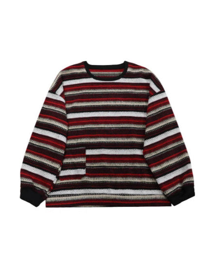 Oversized Striped Pullover Sweater with Round Neck
